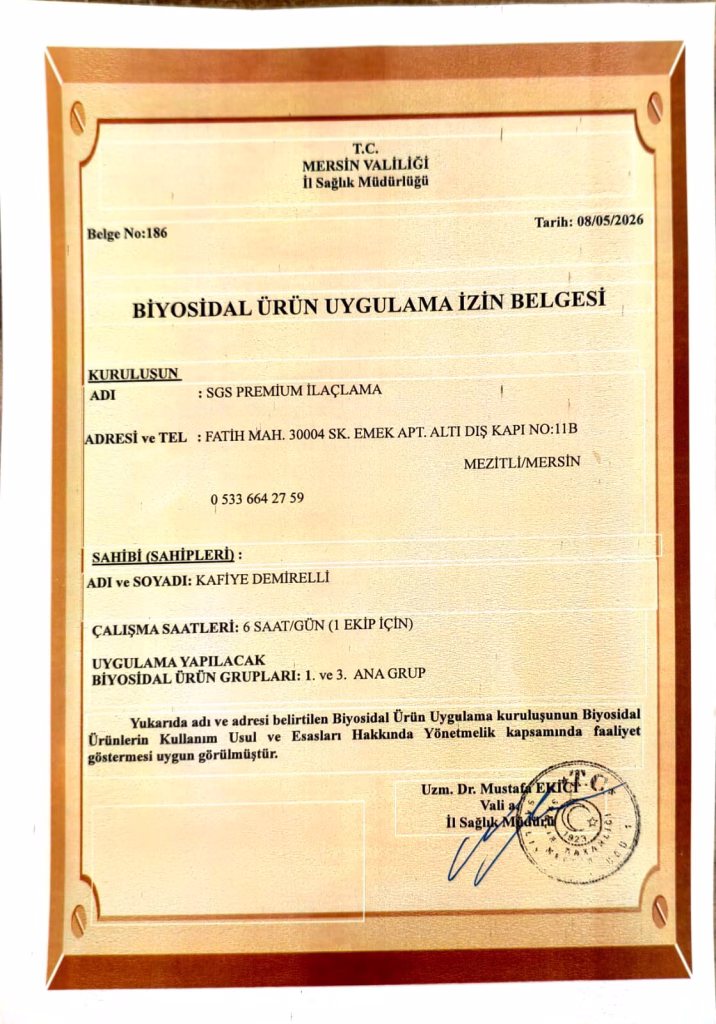 mersin böcek ilaçlama resmi ruhsat belge